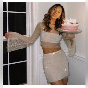 Meshki Diamanté mesh top and skirt